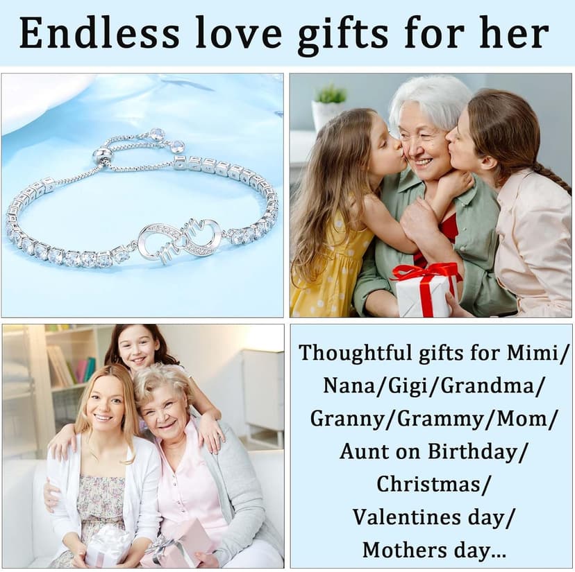 4MM Cubic Zirconia Tennis Bracelet, Infinity CZ Jewelry, Christmas, Mothers Day, Valentines Day, Birthday, Easter Mom Nana Grandma Aunt Mimi Gigi Grammy Granny Bracelet Gifts for Women B0GSZ6BKPH