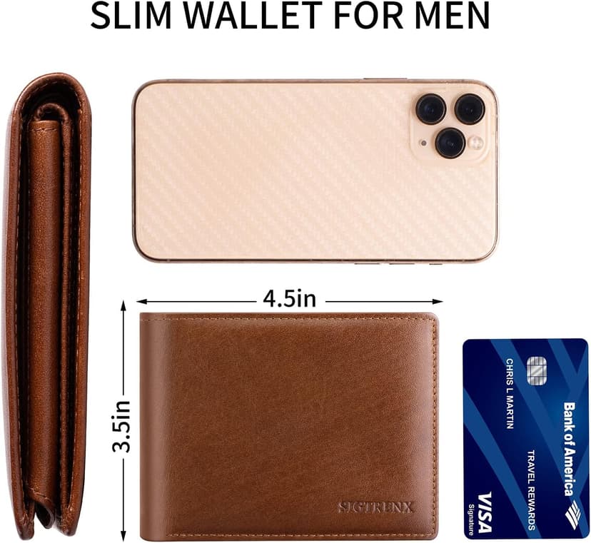 Sigtrenx Leather Wallets for Men, Genuine Leather Mens Wallets Bifold Rfid Blocking with 2 ID Windows
