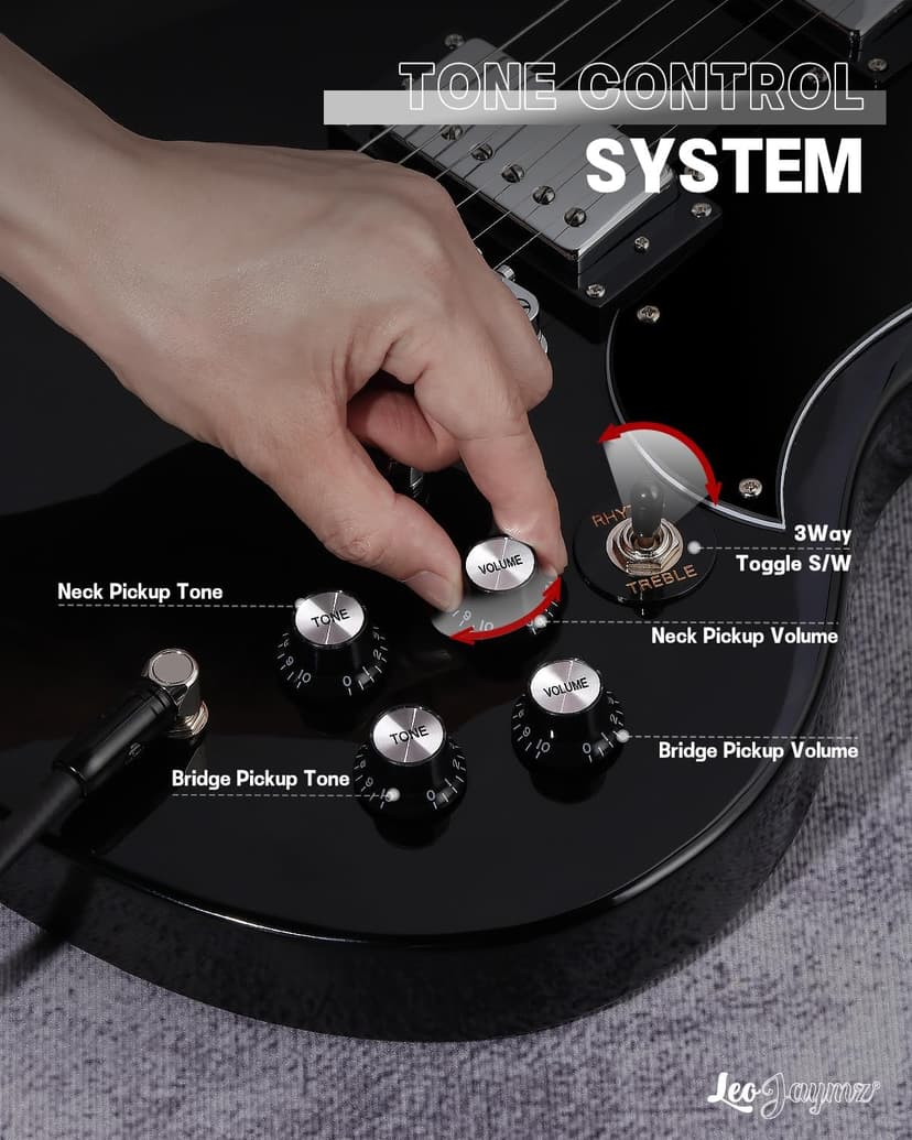 Leo Jaymz 39 Inch Solid Body Electric Guitar - Poplar Wood Body，Maple Neck and Laurel Wood Fretboard (Black)