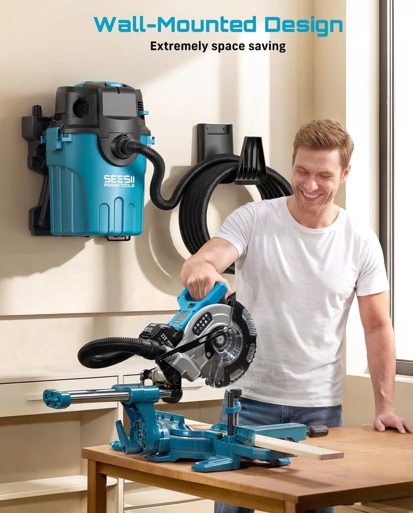 Seesii Garage Vacuum Wall Mounted Shop Vac, 6.6 Gallon 5.5 Peak HP Shop Vacuum Wet and Dry with 30Ft Flexible Hose, Attachments, Storage Bag, Cartridge Filter Ideal for Garage, Car, Workshop, Home