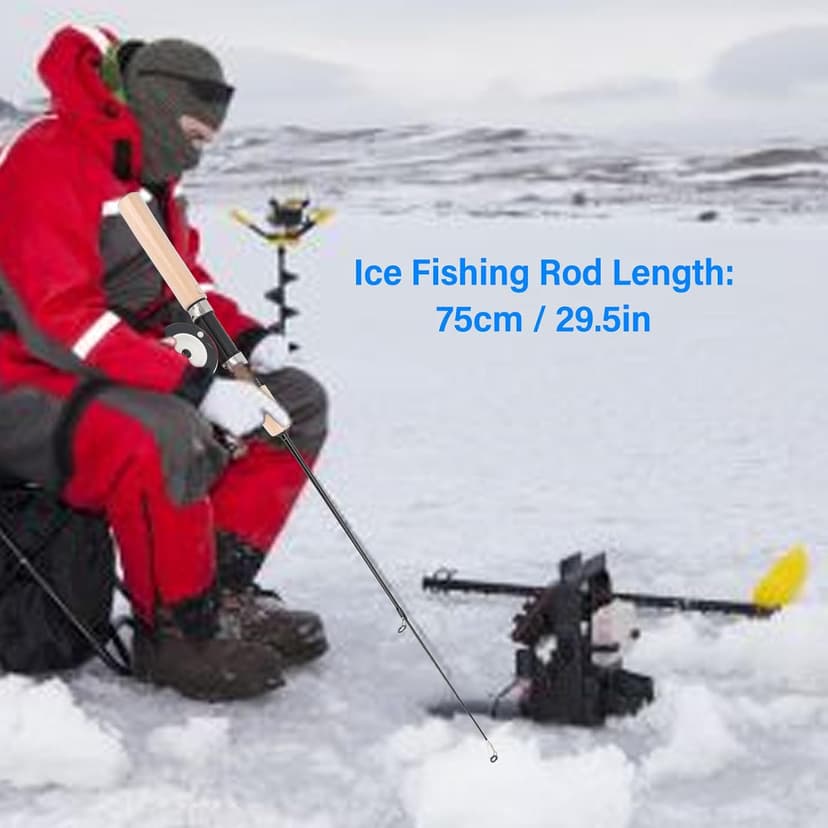 Fockety Ice Fishing Rod and Reel Combo, 29.5 inch Ultralight Spinning Ice Fishing Combos, High Visibility Ice Fishing Pole Ice Fishing Gear for Walleye, Perch, Panfish and Trout