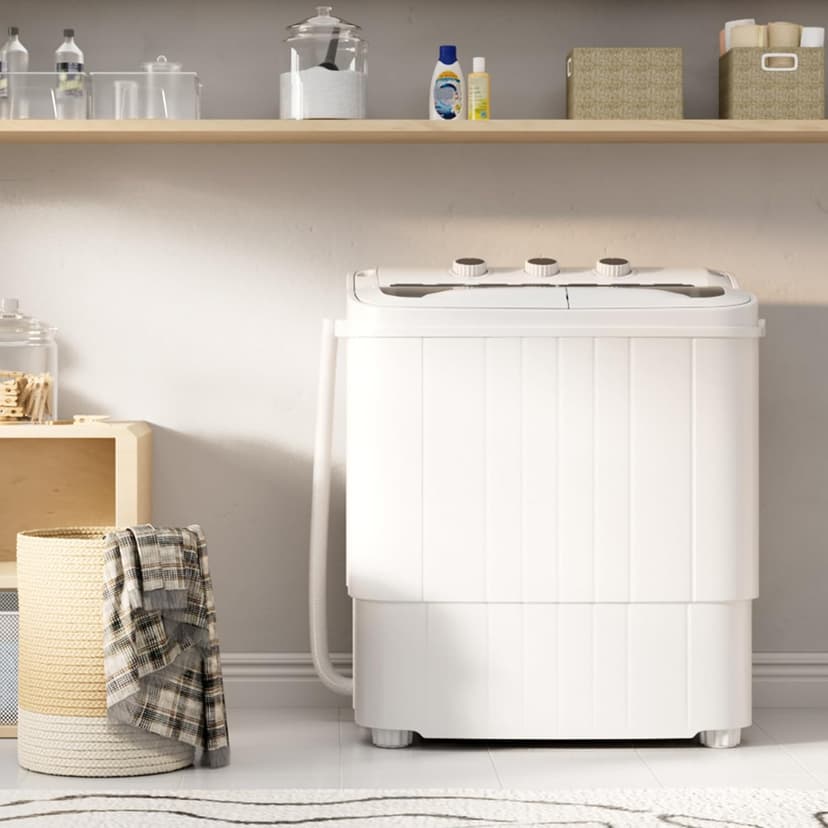 Superday Portable Washing Machine with Longer Hose, 16 Lbs Compact Mini Washer and Dryer Combo,Twin Tub Washing Machine Laundry Compact Washer spinner Combo for Apartments RVs and Dorms(Grey)