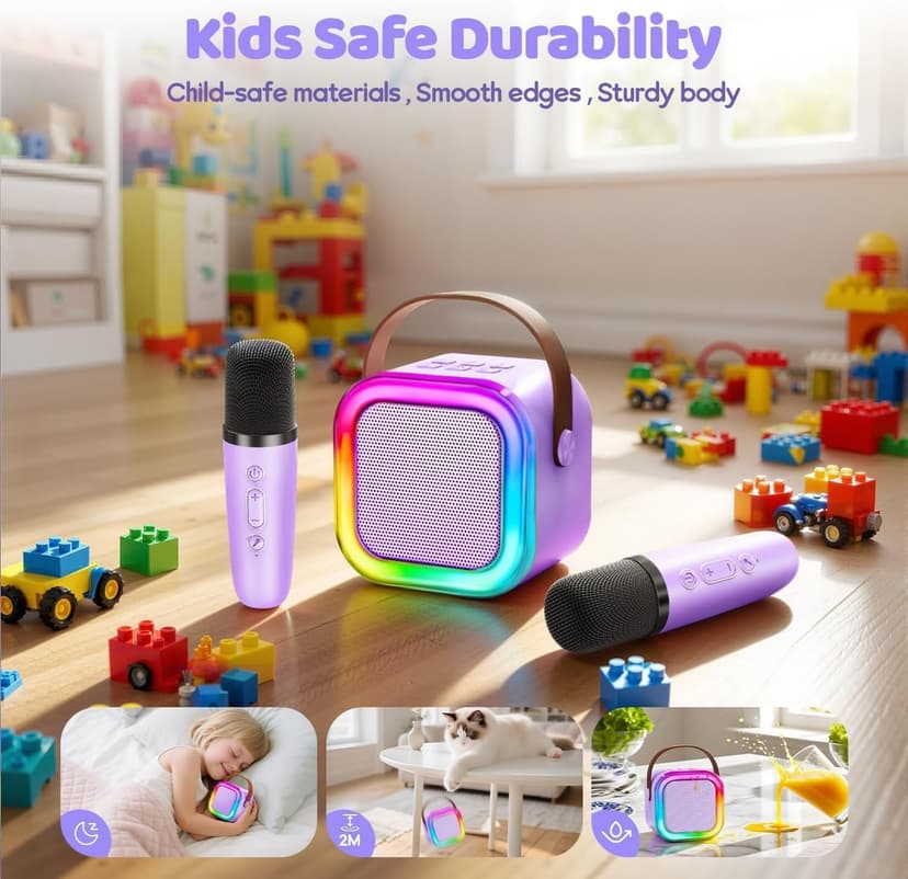 Mini Karaoke Machine for Kids, 2025 TOP Toys Christmas Birthday Gifts Ideas for Girls Ages 4, 5, 6, 7, 8, 9, 10, 12+ Years Old, Portable MP3 Player with 2 Wireless Mics for Party