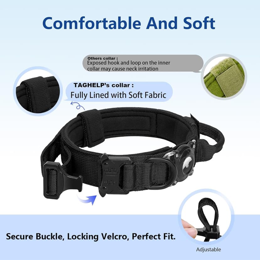 QR Code & AirTag Tactical Dog Collar - Military Grade Adjustable Reflective Collar with Control Handle, for Large Medium Dogs, Durable Nylon Metal Buckle (Yellow-L)