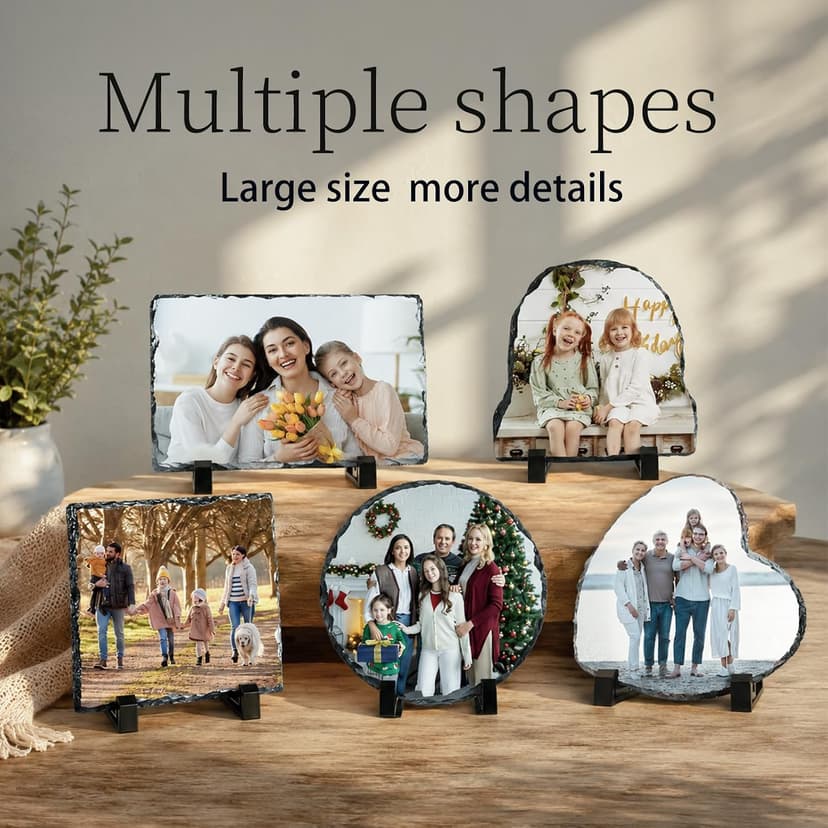 LOUISMIAA Personalized Picture Frame Custom Photo Stone Rock Slate Plaque Frames, Customized Gifts for Mothers Fathers Day Valentine's Day Wedding Birthday Christmas, Heart Shape 5.9x5.9 in B0CWRTPFKL