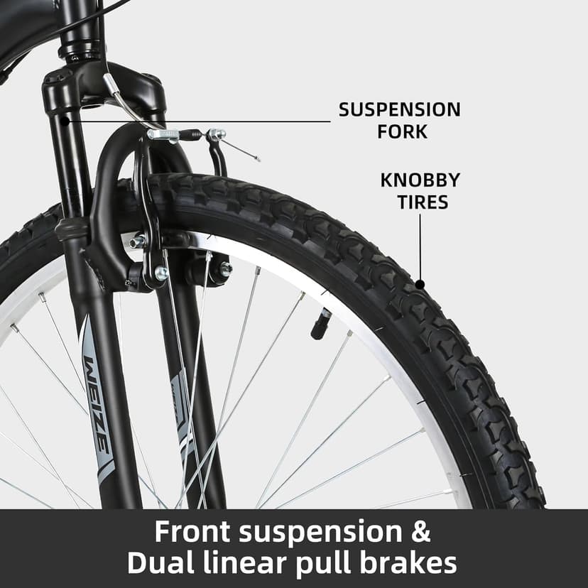 WEIZE Mountain Bike, 26/27.5 inch Outdoor Cycling Bike,18-Speed/High-Carbon Steel/Dual Full Suspension, Adjustable Ergonomic Seat for Men Women Adult, MTB Bicycle with Suspension Fork,Sleek Colors