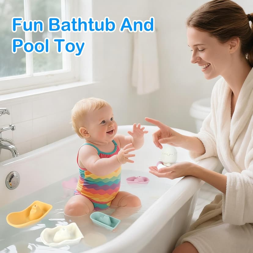 MCGMITT Baby Bath Toys for Kids Ages 1-3, 12 PCS Silicone Mold Free Bathtub Toys for 6-12 Months, Soft Stacking Cups & No Hole Duck & Floating Boats, Beach Sand Water Table Pool Toys for Toddlers