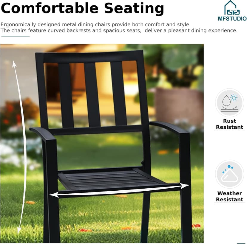 MFSTUDIO Outdoor Dining Set for 4, Patio Table and Chairs Set with Umbrella Hole, Metal Patio Furniture Set for Patio, Deck, Yard, Porch