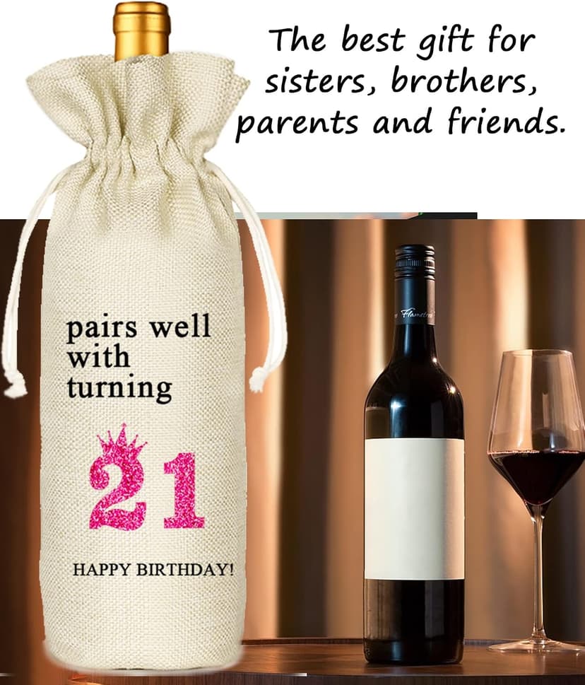 Socive 21st Birthday Wine Bag, Presents for 21st Birthday girl, 21 Years Old Gift Idea Wine Bag for Her Girl Friend, Sister Party Decorations B0B21FJ1NH