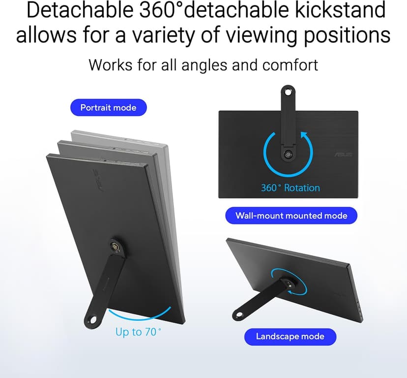 ASUS ZenScreen 15.6” Portable Monitor for Laptop (MB169CK) - Dual USB-C, Mini-HDMI, Plug & Play External Screen for Travel Dual Setup, Full HD, IPS, Anti-Glare Surface, 360° Kickstand, 3yr Warranty