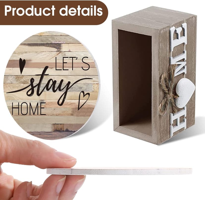 Wooden Coasters for Drink with Holder, 4'', Funny Home Decoration for Family Coffee Bar Table Protection, New Home Gift Ideas Queekay House Warming Gifts New Home Farmhouse Coasters Set of 6, Mixed B0BRSGRGBG
