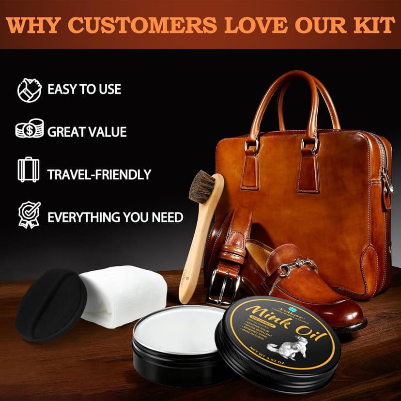 Feilove 4-in-1 Mink Oil Leather Conditioner and Cleaner 3.52 oz - Premium Waterproof Formula for Boots and Shoes