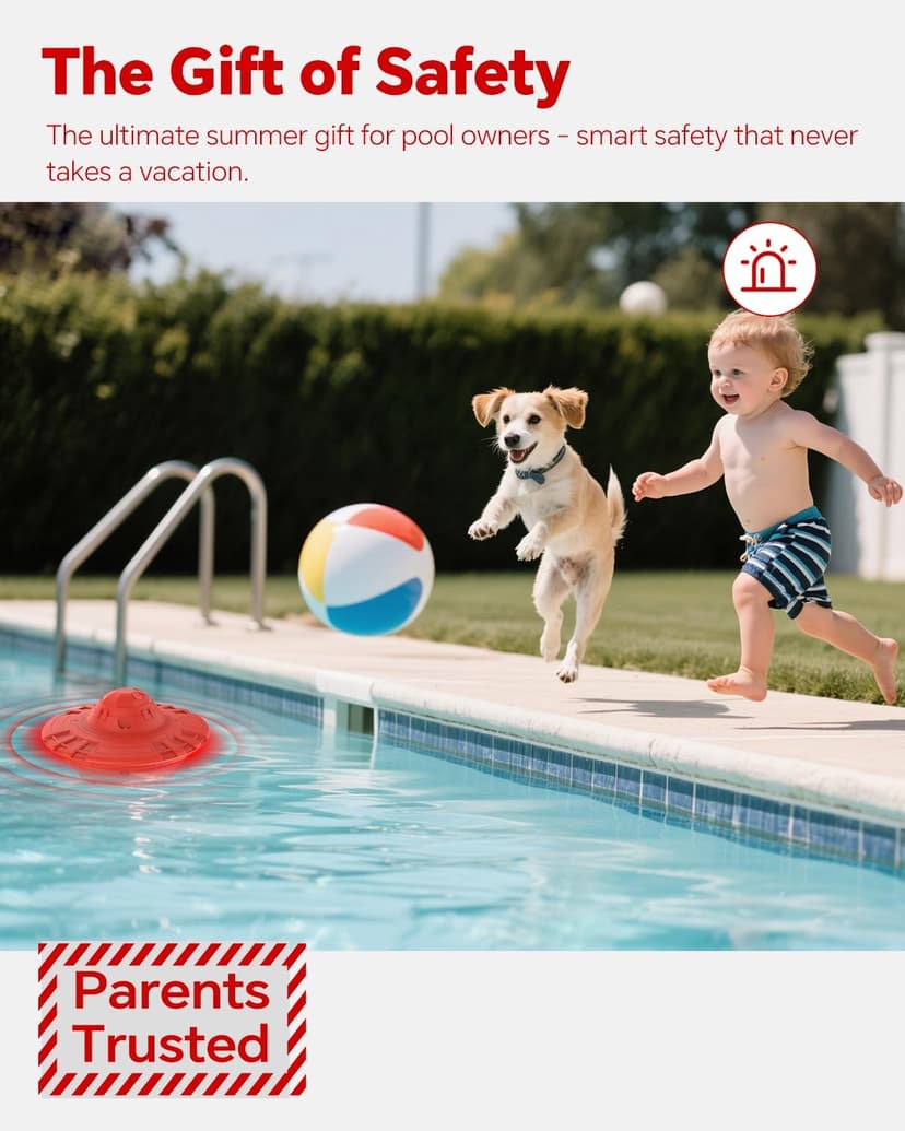 Pool Alarm, Floating Pool Safety Alarms for Inground & Above Ground Pools – Loud 110dB Alert, Adjustable Sensitivity, Protection for Kids & Pets (Hot Red)
