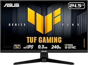 ASUS TUF Gaming Series 5 24.5” 1080P Monitor (VG259QM5A) – Full HD, Fast-IPS, 240Hz, 0.3ms, G-SYNC Compatible, FreeSync Premium, 99% sRGB, DisplayWidget, Gaming AI, 3 yr Warranty