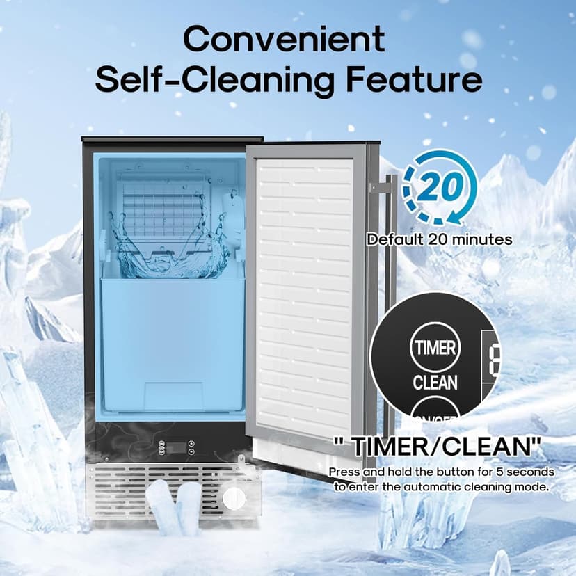 ICEPURE 15“ Under Counter Ice Maker, Built-in/Commercial Ice Machine with Drain Pump, 90 Lbs/24H, Auto-Cleaning, 24H Timer, 26Lbs Storage, Stainless Steel, Perfect for Commercial & Home