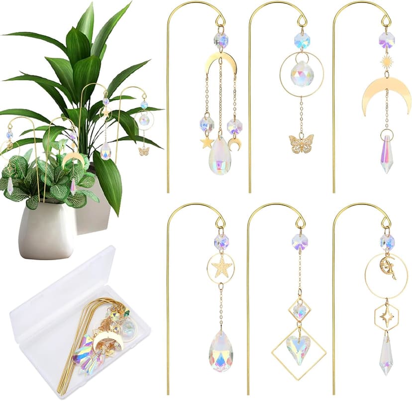 Garden Suncatchers Plant Stakes for Indoor Plants Decorations for Pots Sun Catchers Home Indoor Windows Hanging Crystal Suncatcher, 6pcs Small Trellis for Potted Plants Accessories Indoor B0FPCMC464