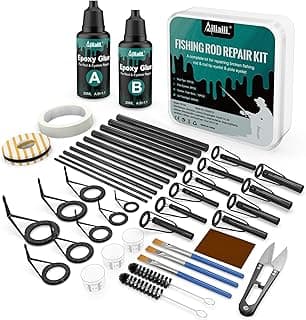 Ailiaili Fishing Rod Repair Kit - 3-IN-1 Fishing Pole Complete Supplies Kit for Rod Tips, Fishing Rod & Guide Eyelets Replacement, with Epoxy Glue, Wrapping Thread and Other Fishing Accessories & Gear