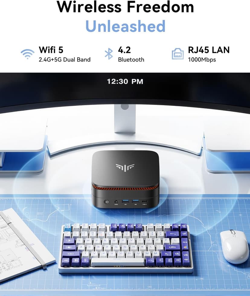 KAMRUI Pinova P1 Mini PC Computer, AMD Ryzen 4300U Processor, 16GB DDR4 RAM 256GB M.2 SSD, Mini Desktop Computer Support Triple 4K, USB-C, WiFi, Bluetooth, Ethernet, HTPC for Business, Education, Home