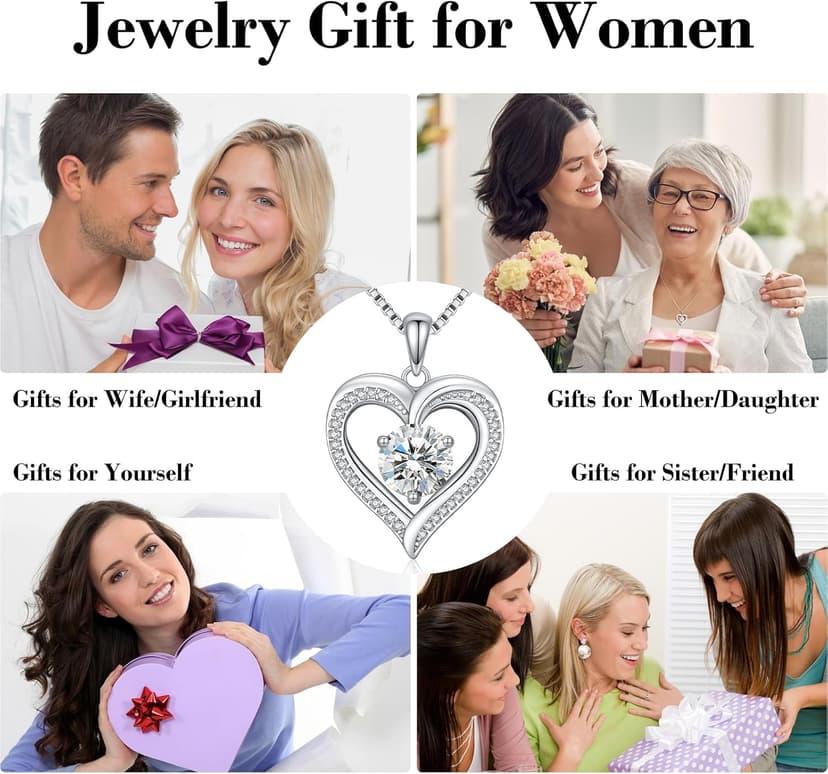 Moissanite Heart Necklaces for Women, 1-3 Carat Moissanite 925 Sterling Silver Necklace, Anniversary Present for Women, Birthday Gifts for Wife, Jewelry Gifts for Christmas, Valentine's Day