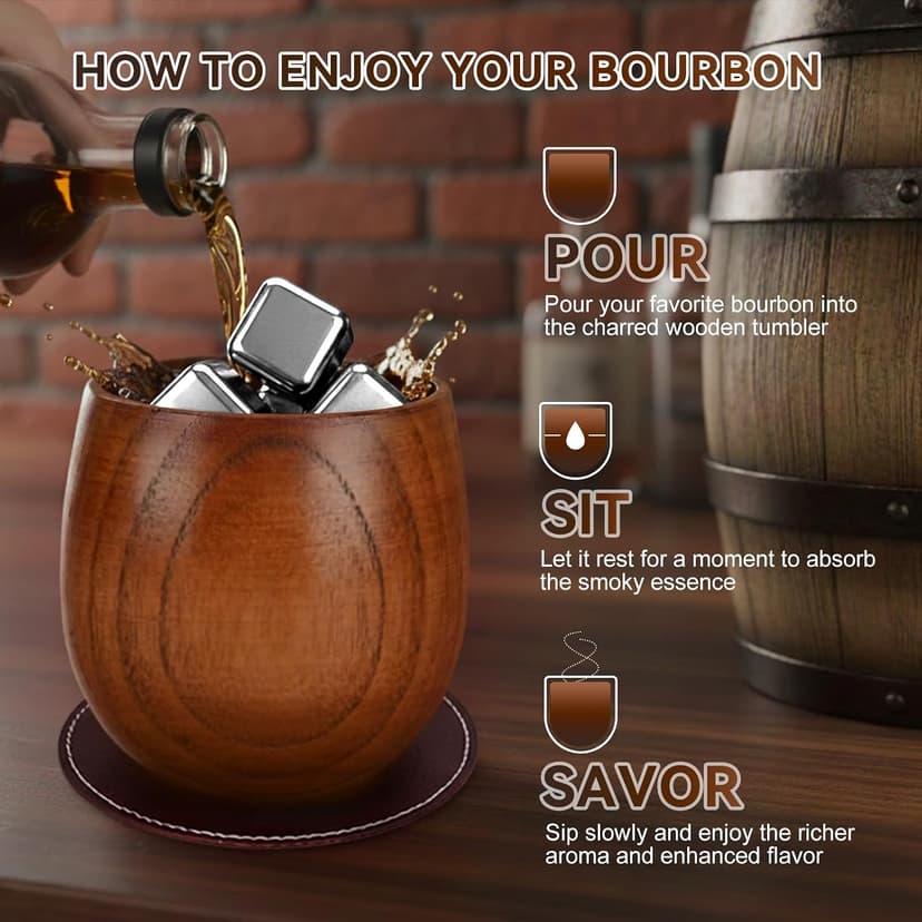 Premium Whiskey Glass Set, Unique Whiskey Gifts for Men, Perfect Gifts for Whiskey Lovers, Dad, Husband and Brother Charred Wooden Bourbon Drinking Glass, Bourbon Gifts for Men, 2 Pack, 10 oz B0GF1MXF75