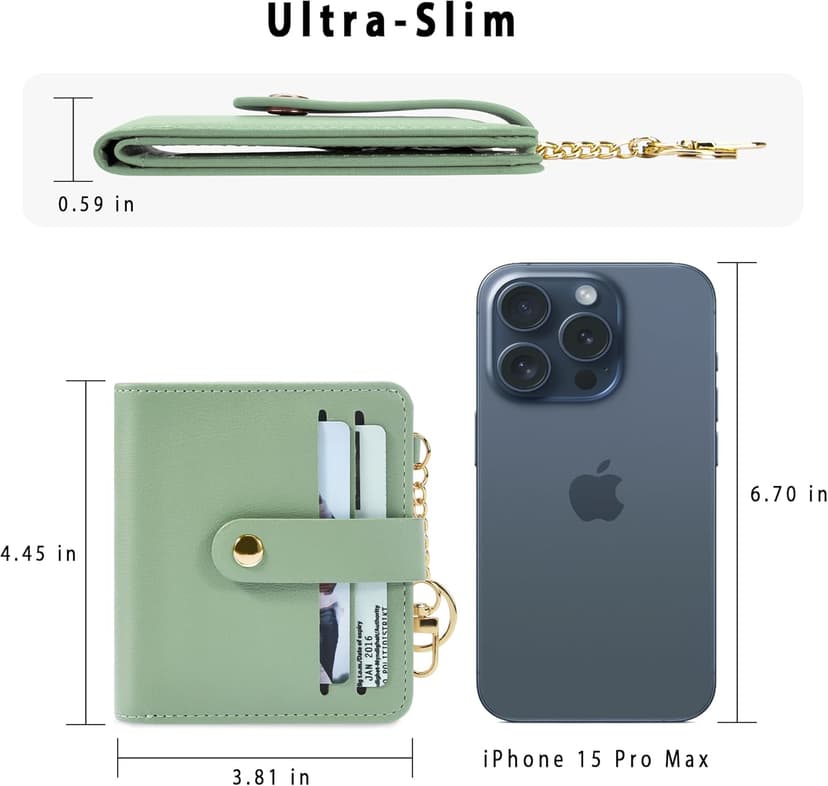 Airkit Small Wallets Woman RFID Blocking Leather Credit Card Holder - with ID Window - Card Wallets for Women - with Zipper Coin Purse - Keychain Wallet