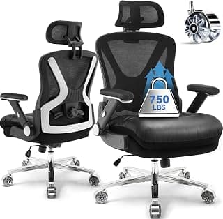 750lbs Ergonomic Office Chair,Upgrade Big and Tall Office Chairs for Heavy People,Mesh High Back Desk Chair with 5D Flip Arms Large Wheels,Adjustable Headrest & Lumbar Support,Wide Chairs