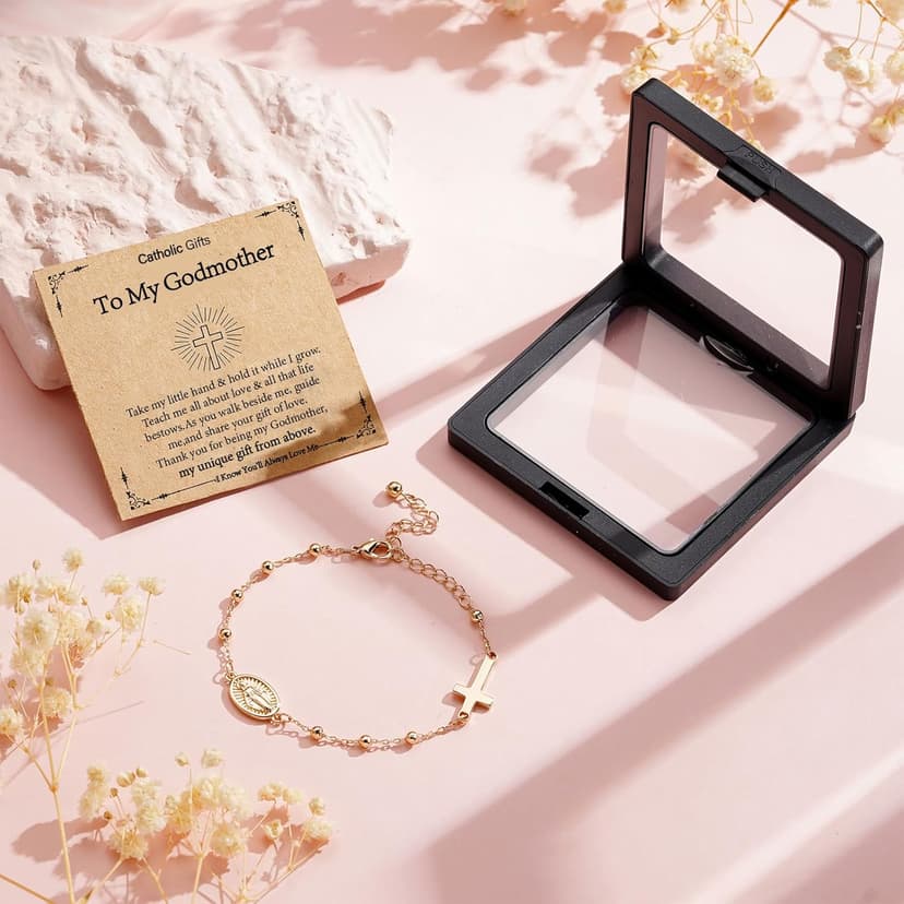 Catholic Virgin Mary Cross Bracelet Gifts for Girls Teens Women, Rosary Beads Charm Link Chain Bracelet Christmas Christian Religious Jewelry Gifts