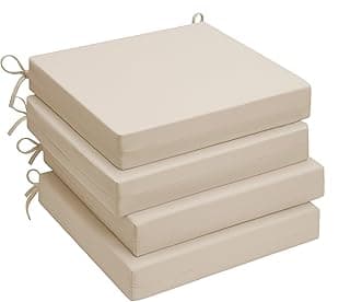 UNIKOME Outdoor Chair Cushions Pack of 4, Water Resistant Patio Cushions with Ties, High Density Sponge Filling Square Corner Seat Cushions for Outdoor Furniture, 18.5"*16"*3", Beige