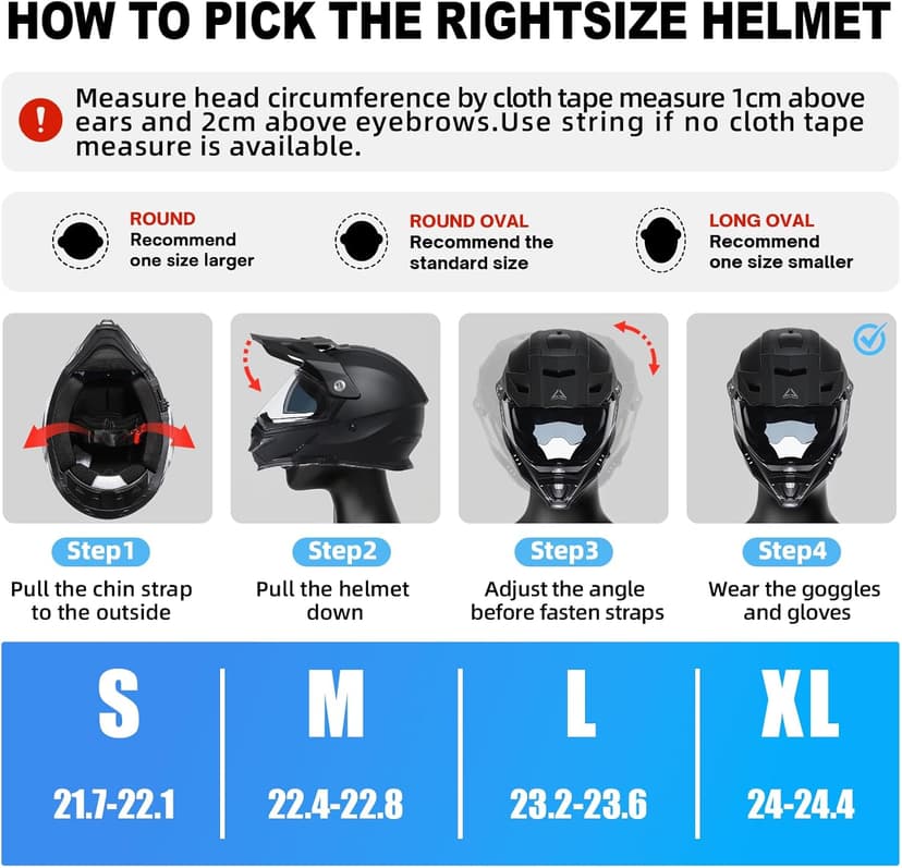 TRIANGLE Dual Sport Motorcycle Helmet Dirt Bike Helmets ATV Full Face Helmet for Adults Men with Internal Sunshield DOT Approved