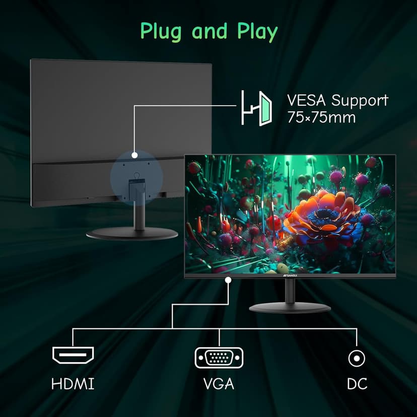 SANSUI Computer Monitor 24 inch Eye Care 1080P Display HDMI,VGA Ports with 178° Viewing Angle/Frame-Less/Tilt/VESA Compatible for Office and Home