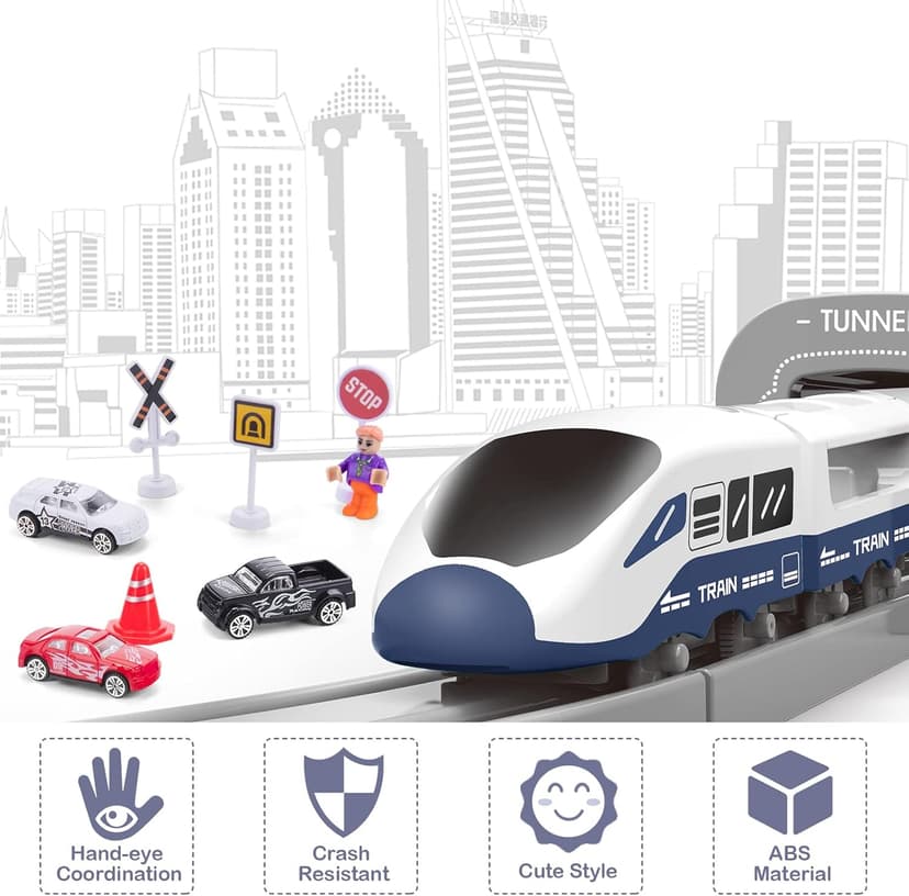 Train Sets for Boys 4-7, Battery Operated Train Set with Tracks(Magnetic Connection), Compatible with Thomas, Brio, Chuggington, Gifts for 3 4 5 6 Years Old (City)
