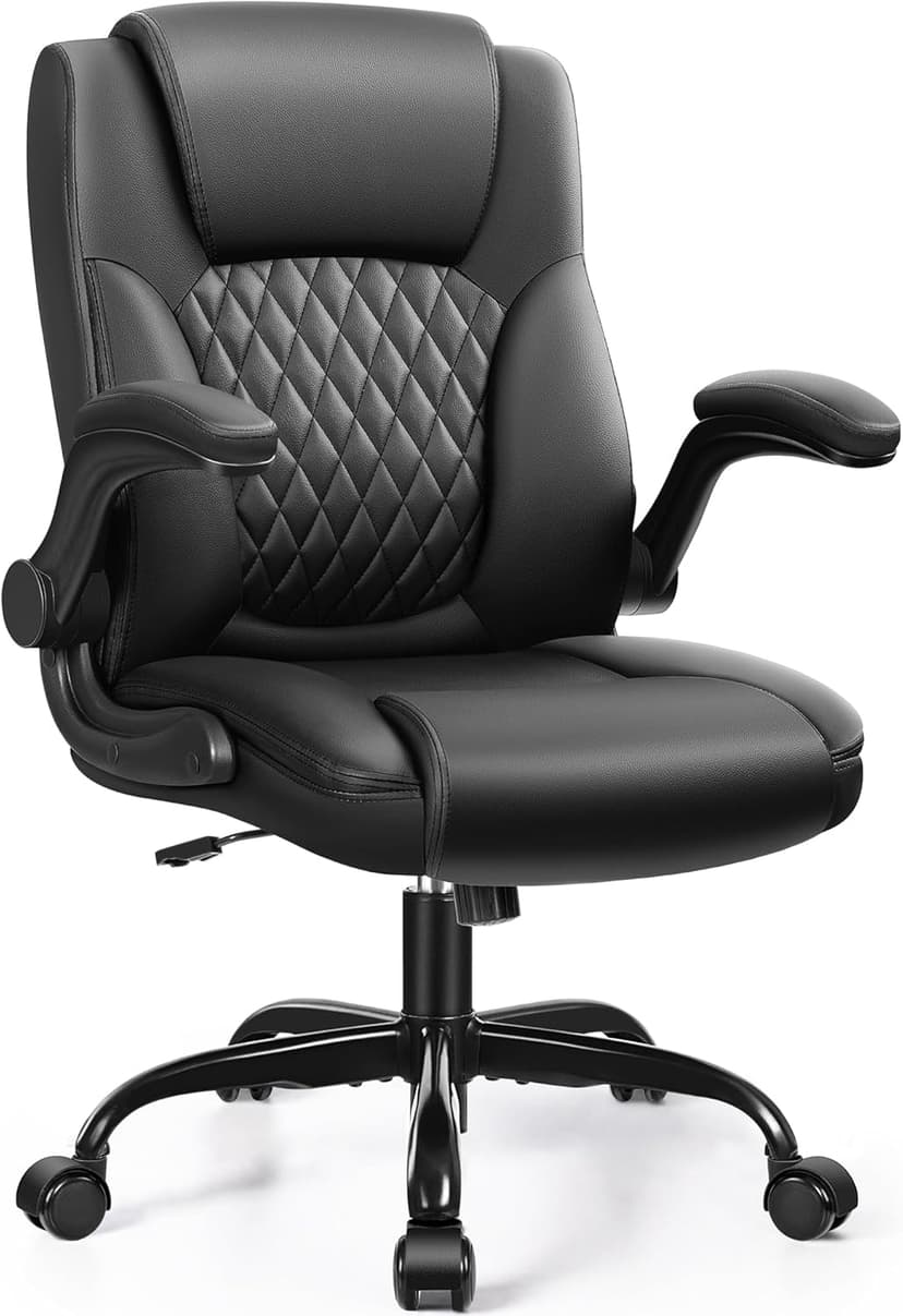 BestEra Leather Office Chair, Ergonomic Executive Desk Chair with Adjustable Armrests, 360° Swivel, High Back & Lumbar Support for Home Office (Black)