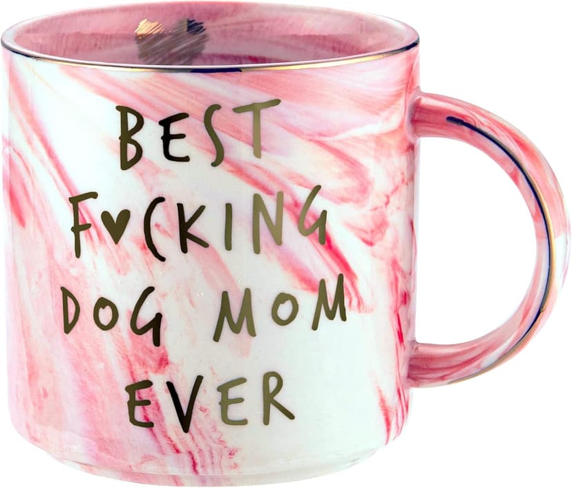 Dog Mom Gifts - Best Dog Mom Ever - Funny Birthday Gift For Dog Lovers Women - Gag Gifts for New Puppy Fur Baby Owners - Fur Mama Presents, Pitpull Pug - Cute Pink Marble Mug, 11.5oz Coffee Cup
