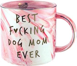 Dog Mom Gifts - Best Dog Mom Ever - Funny Birthday Gift For Dog Lovers Women - Gag Gifts for New Puppy Fur Baby Owners - Fur Mama Presents, Pitpull Pug - Cute Pink Marble Mug, 11.5oz Coffee Cup