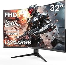 CRUA 32" Curved Gaming Monitor, 240Hz FHD 1920x1080 VA Panel, 1800R Display, AMD FreeSync, 120% sRGB, Low Blue Light, HDMI & DP, Wall Mountable PC Monitor for Gaming, Streaming & Work, Black