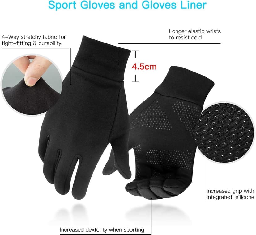 Unigear Lightweight Running Gloves, Touch Screen Anti-Slip Warm Gloves Liners for Cycling Biking Sporting Driving for Men Women