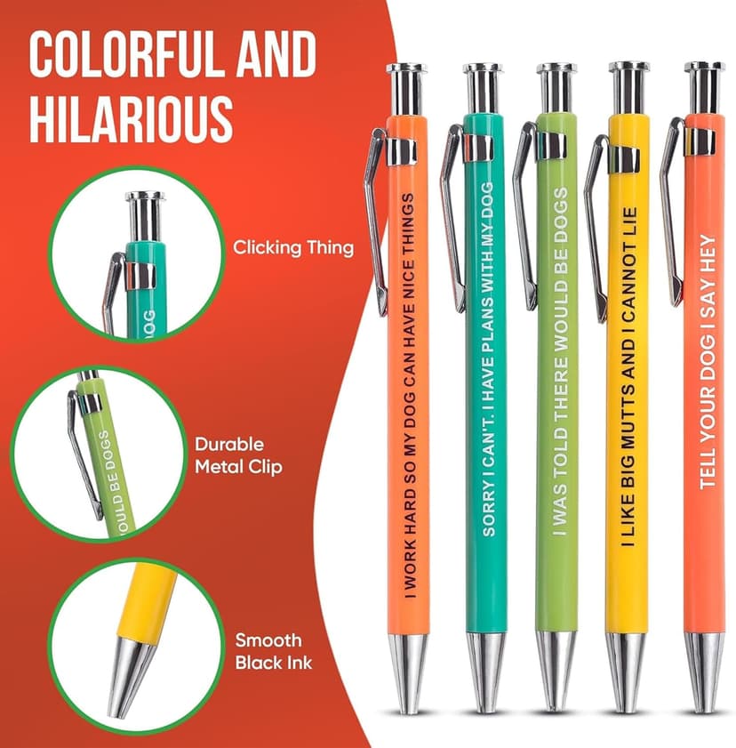 Funny Dog People Pens - Black Ballpoint Gag Gift Set for Dog Parents, Vet Techs, Pet Owners, and Coworkers