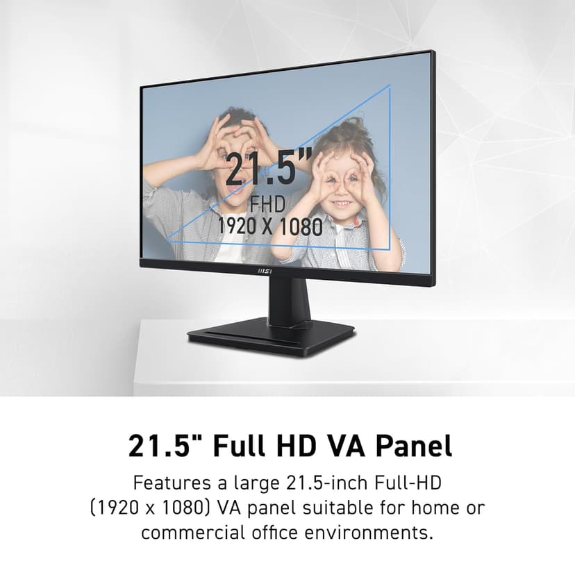 msi PRO MP225V, 22-inch, 1920 x 1080 (FHD) Computer Monitor, 100Hz, Adaptive-Synch, HDMI, Video Port, Low Blue Light, Eye-Q Check, VESA Mountable, Tilt, 1ms, Black