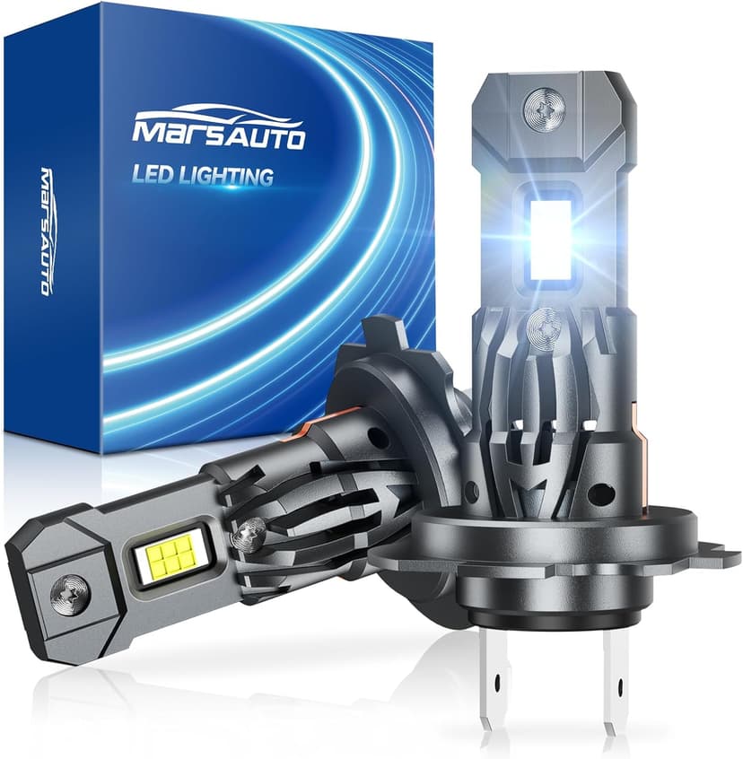 Marsauto H7 Light Bulbs, 30000LM 800% Brighter Bulbs, Real Mini Size 6000K Cool White IP68 Waterproof, Plug and Play