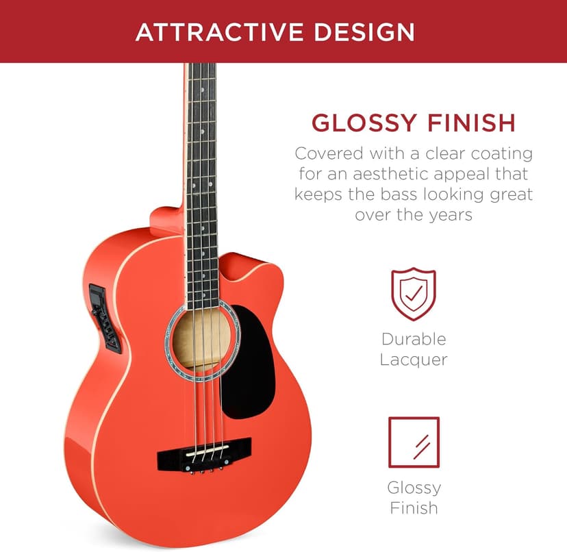 Best Choice Products Acoustic Electric Bass Guitar, Full Size 4 String, Fretted Bass Guitar w/Padded Gig Bag - Red
