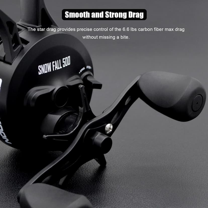 CAMEKOON Snow Fall 500 Inline Ice Fishing Reel, 3+1 Ball Bearings and 2.5:1 Gear Ratio, Magnetic Drop Speed Control, Free Spool Release Trigger, CNC-Machined Aluminum Spool, Smooth Carbon Drag