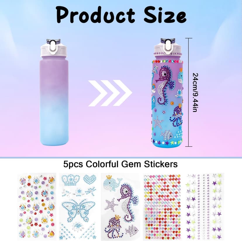 muyurra Christmas Gift for Girls Decorate Your Own Water Bottle Kits for Girls Age 4-12, Girl Water Bottle DIY Arts and Crafts Kits Supplies Christmas Birthday Gifts for Girl 4 5 6 7 8 9 10 Year Old