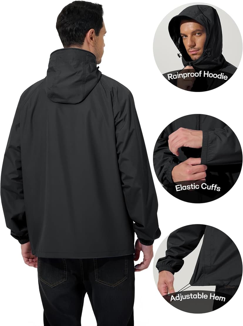 UIQUR Men's Rain Jacket Windbreaker Waterproof Jacket Raincoat Cycling Running Hiking Gear Hood Lightweight Packable