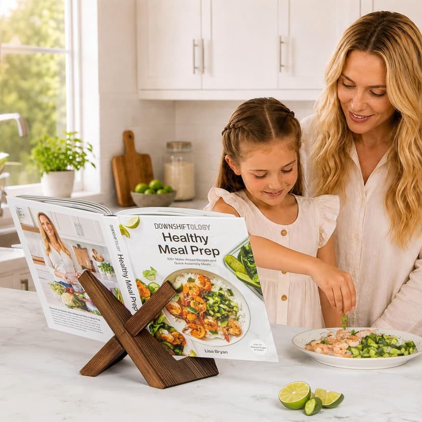 Wooden Cookbook Holder, Rustic Cook Book Holder Stand - Rustic Brown - 1 Set PUERSI Cookbook Stand for Kitchen, Recipe Book Holder for Kitchen Counter B09V57Y5NV