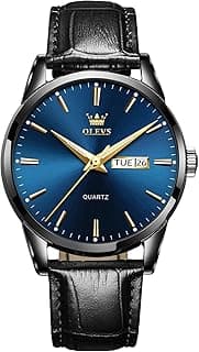 QBAIZI Men's Casual Leather Watch, Easy to Read Three-Hand Analog Stainless Steel Watches for Men, Minimalist Day Date Waterproof Luminous Mens Quartz Wristwatch