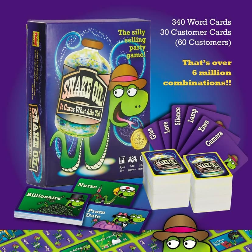 SNAKE OIL - The Silly Selling Party Game - Funny Group 3-10 Player Card Games - Fun Travel Activity for Friends and Family - Core Game for Ages 10+