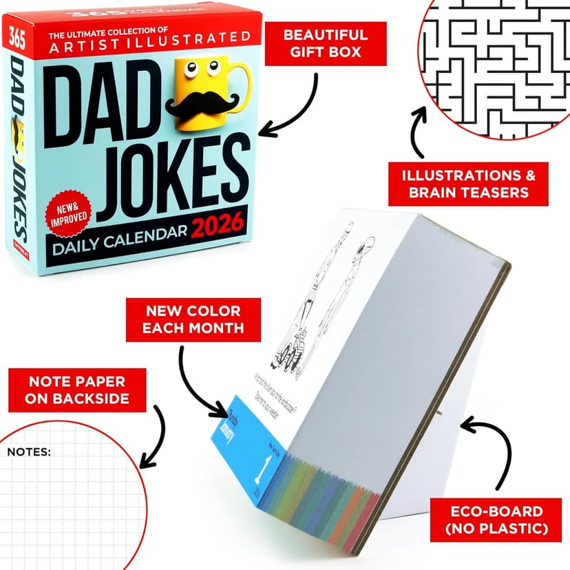 Dad Joke Desk Calendar 2026 - Unique Fun Gift For Dad 365 Daily Dad Jokes, White Elephant Gifts, Gifts for Men, Stocking Stuffers, Desk or Wall Calendar