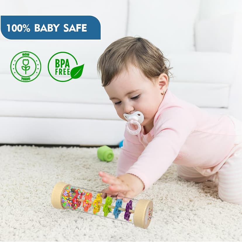 Rain Stick Montessori Baby Toys for 6-12 Months 1 Year Old, Wooden Rainmaker Infant Musical Sensory Toy, Baby Shower Gift for Newborn Toddler Boys Girls, 7.7" B0CJRKHYRJ