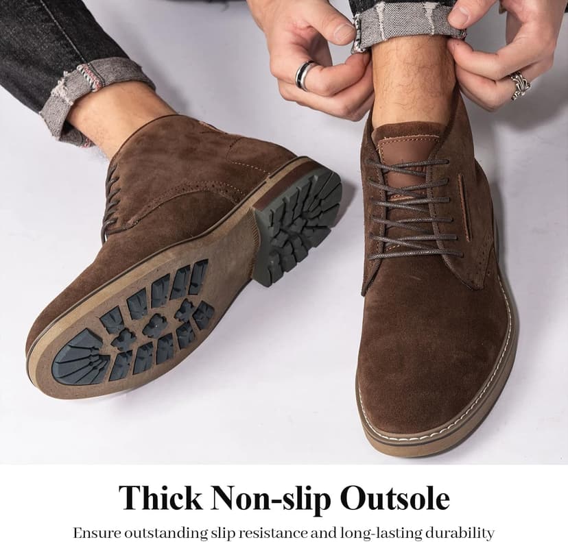 Arkbird Mens Chukka Boots, Genuine Suede Leather Classic Fashion Casual Ankle Lace-up Dress Boots for Men