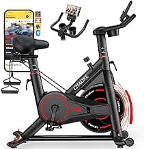 CHAOKE Exercise Bike, Quiet Adjustable Magnetic Stationary Bike for Home Cardio with App Compatible, 350LB Weight Capacity Indoor Cycling Bike with Large Seat, Dumbbell Rack, Pull Cords & LCD Display